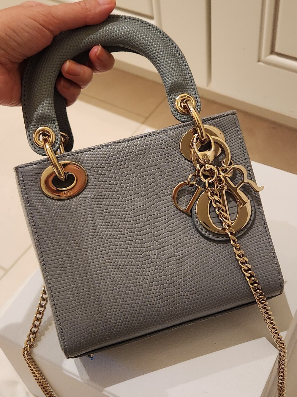 New Exotic Mini Lady Dior Lizard Cloud Blue - Picture 5 of 6